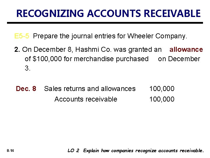 RECOGNIZING ACCOUNTS RECEIVABLE E 5 -5 Prepare the journal entries for Wheeler Company. 2.