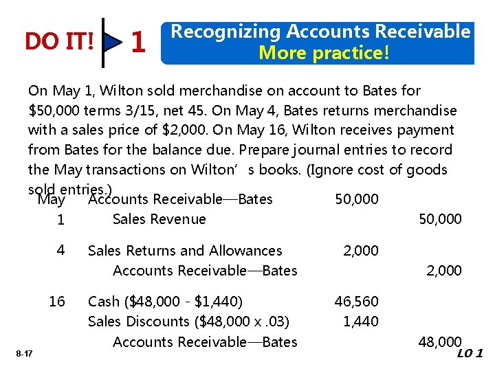 DO IT! 1 Recognizing Accounts Receivable More practice! On May 1, Wilton sold merchandise
