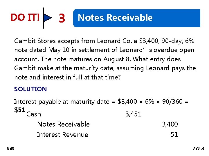 DO IT! 3 Notes Receivable Gambit Stores accepts from Leonard Co. a $3, 400,
