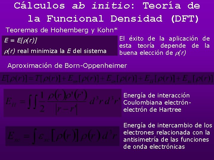 Cálculos ab initio: Teoría de la Funcional Densidad (DFT) Teoremas de Hohemberg y Kohn*