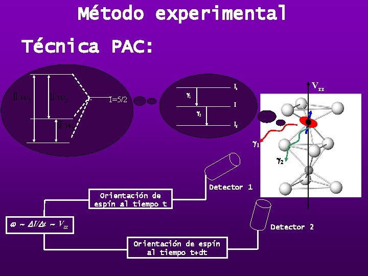 Método experimental Técnica PAC: 1 I=5/2 Vzz Ii I 2 If 1 2 Detector