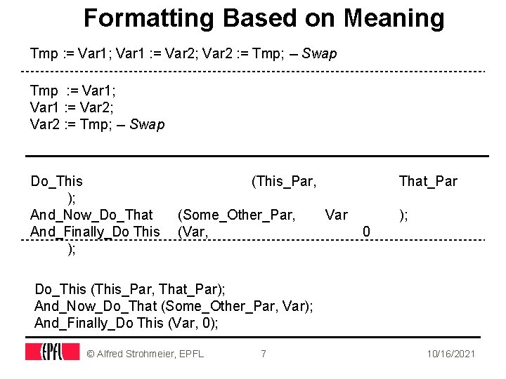 Formatting Based on Meaning Tmp : = Var 1; Var 1 : = Var