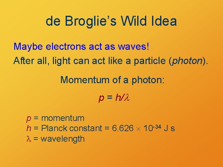 de Broglie’s Wild Idea Maybe electrons act as waves! After all, light can act