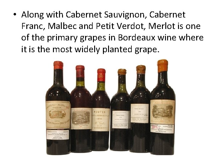  • Along with Cabernet Sauvignon, Cabernet Franc, Malbec and Petit Verdot, Merlot is