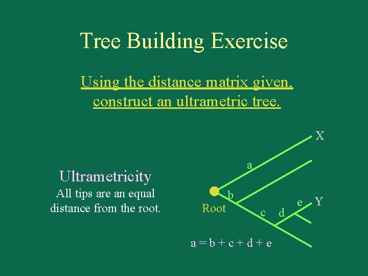 Tree Building Exercise Using the distance matrix given, construct an ultrametric tree. X a