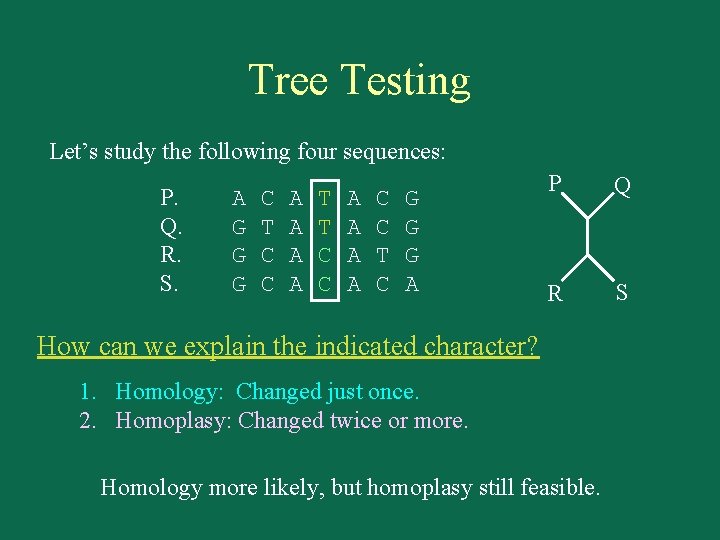 Tree Testing Let’s study the following four sequences: P. Q. R. S. A G