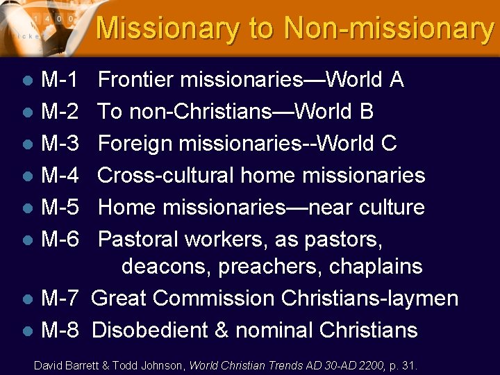 Missionary to Non-missionary M-1 l M-2 l M-3 l M-4 l M-5 l M-6