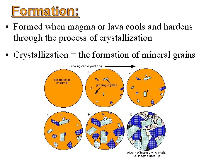 Formation: • Formed when magma or lava cools and hardens through the process of Formation: • Formed when magma or lava cools and hardens through the process of
