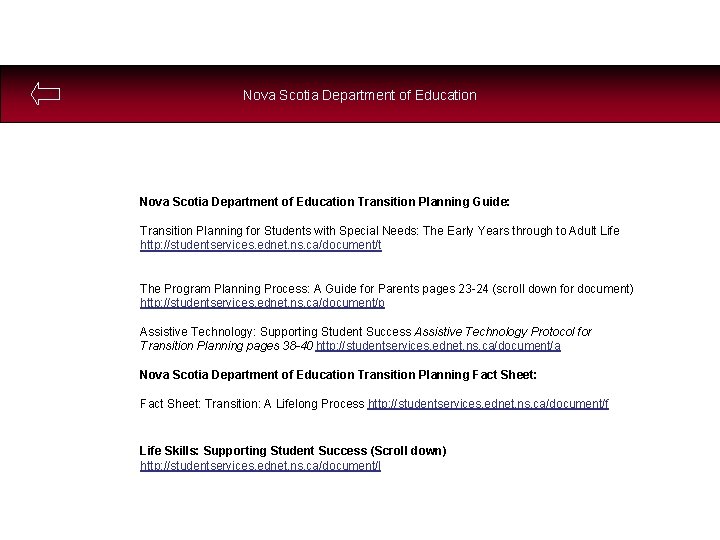 Nova Scotia Department of Education Transition Planning Guide: Transition Planning for Students with Special