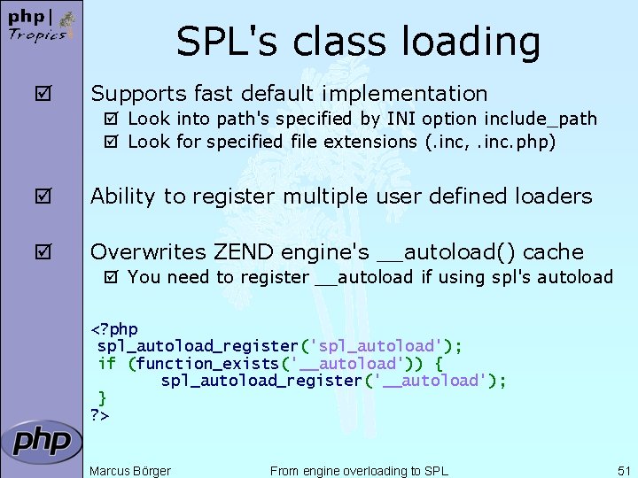 SPL's class loading þ Supports fast default implementation þ Look into path's specified by