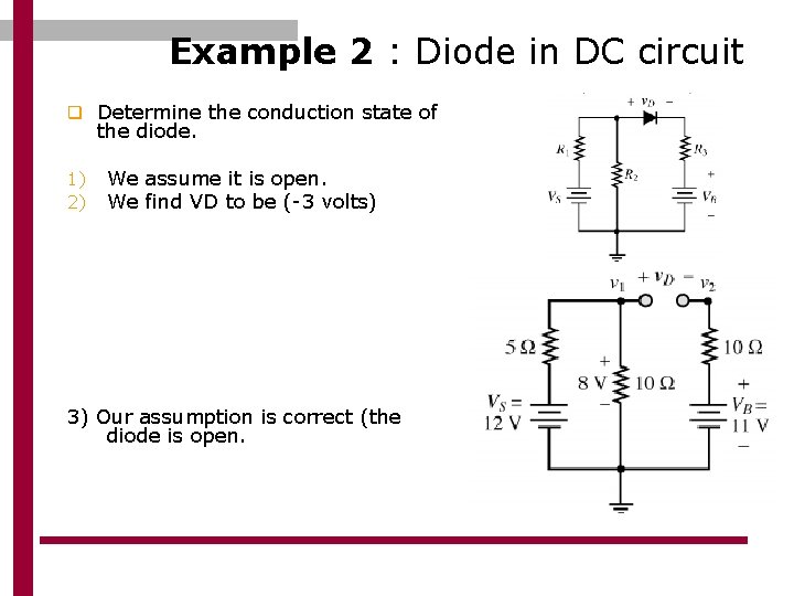 Example 2 : Diode in DC circuit q Determine the conduction state of the