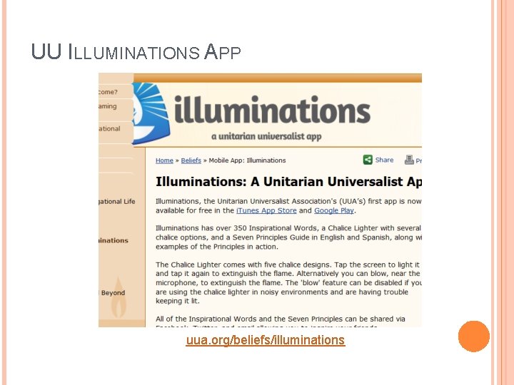 UU ILLUMINATIONS APP uua. org/beliefs/illuminations 