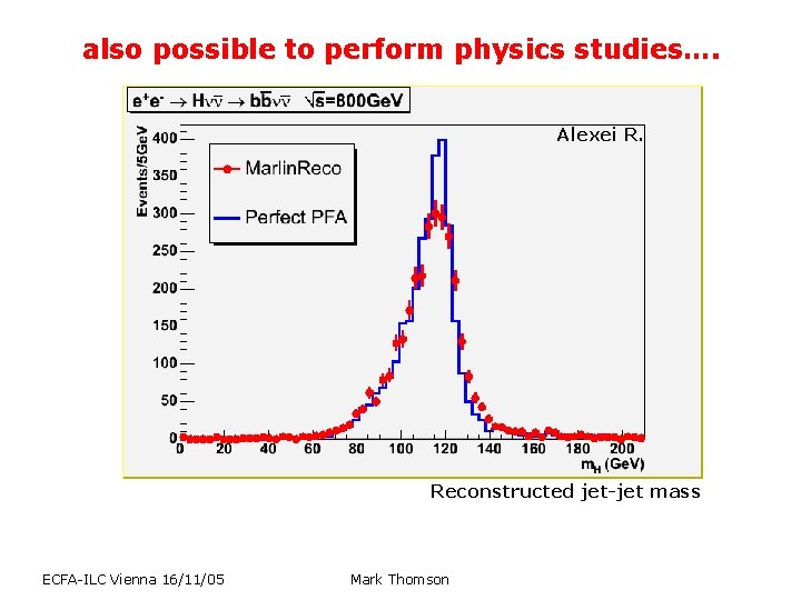 also possible to perform physics studies…. Alexei R. Reconstructed jet-jet mass ECFA-ILC Vienna 16/11/05 also possible to perform physics studies…. Alexei R. Reconstructed jet-jet mass ECFA-ILC Vienna 16/11/05