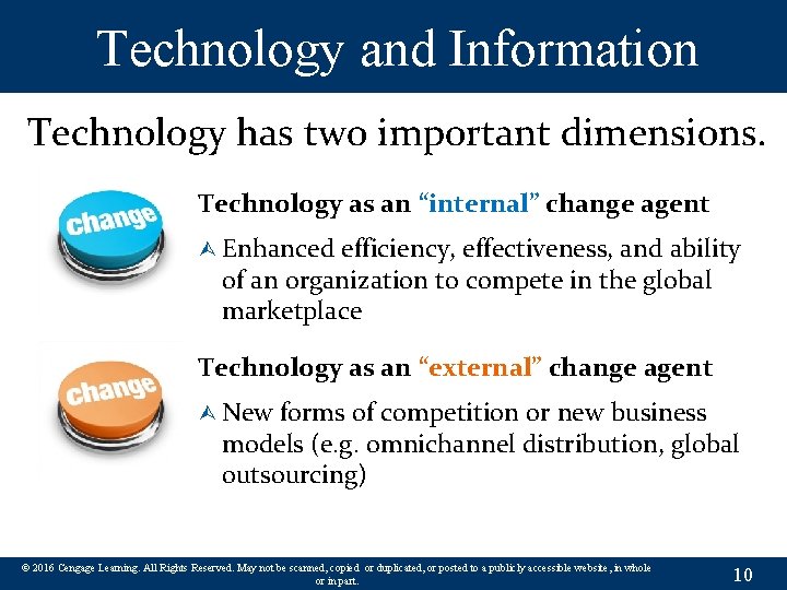Technology and Information Technology has two important dimensions. Technology as an “internal” change agent