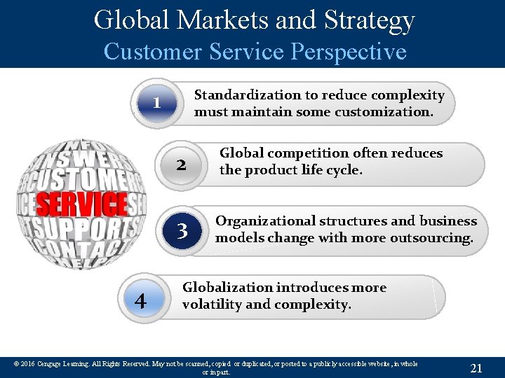 Global Markets and Strategy Customer Service Perspective 1 Standardization to reduce complexity must maintain