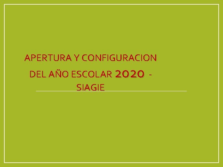 APERTURA Y CONFIGURACION DEL AÑO ESCOLAR 2020 SIAGIE 