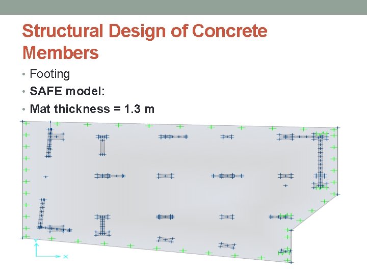 Structural Design of Concrete Members • Footing • SAFE model: • Mat thickness =