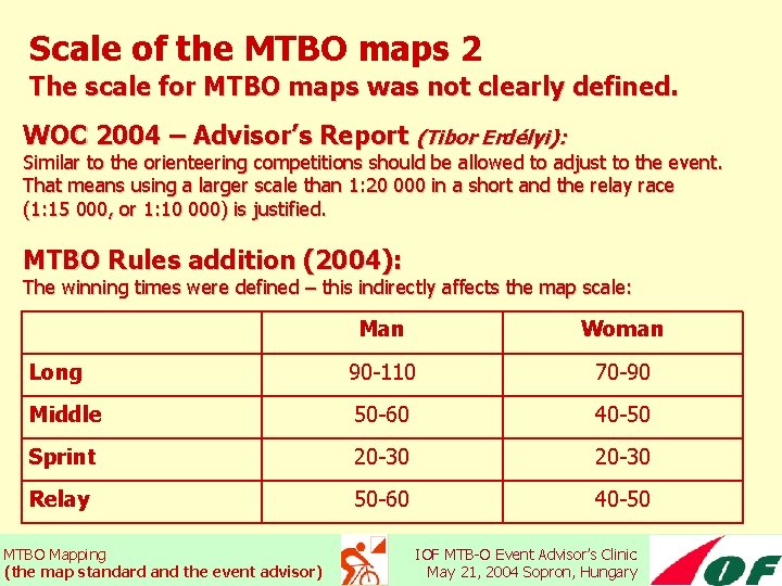 Scale of the MTBO maps 2 The scale for MTBO maps was not clearly