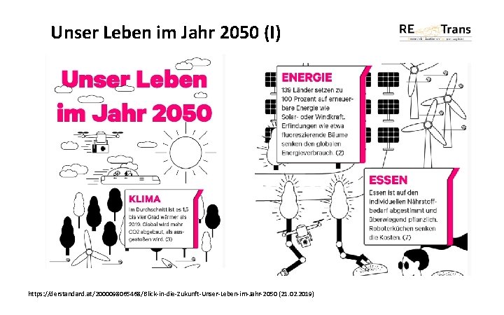 Unser Leben im Jahr 2050 (I) https: //derstandard. at/2000098065468/Blick-in-die-Zukunft-Unser-Leben-im-Jahr-2050 (21. 02. 2019) 