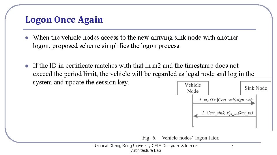 Logon Once Again l When the vehicle nodes access to the new arriving sink