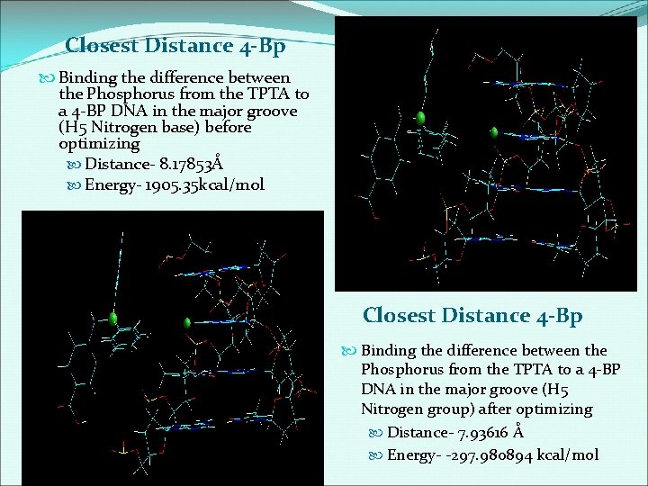 Closest Distance 4 -Bp Binding the difference between the Phosphorus from the TPTA to