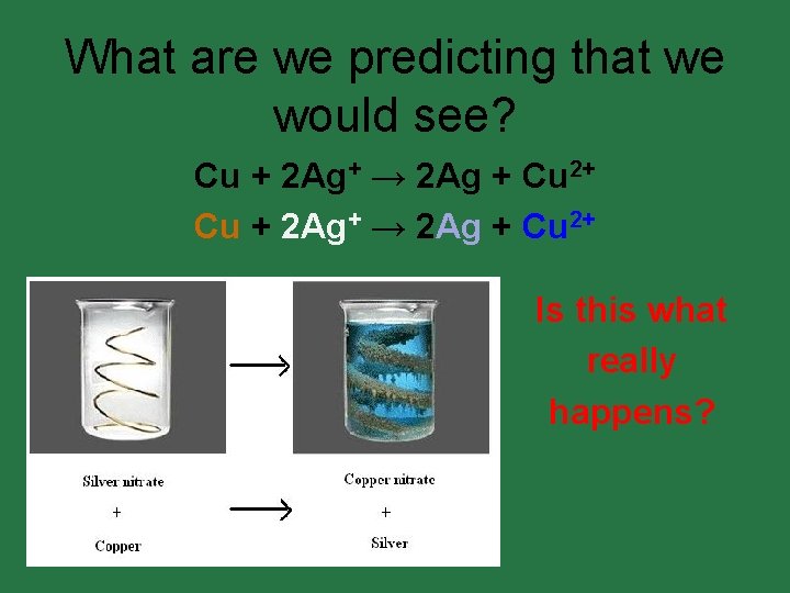 What are we predicting that we would see? Cu + 2 Ag+ → 2
