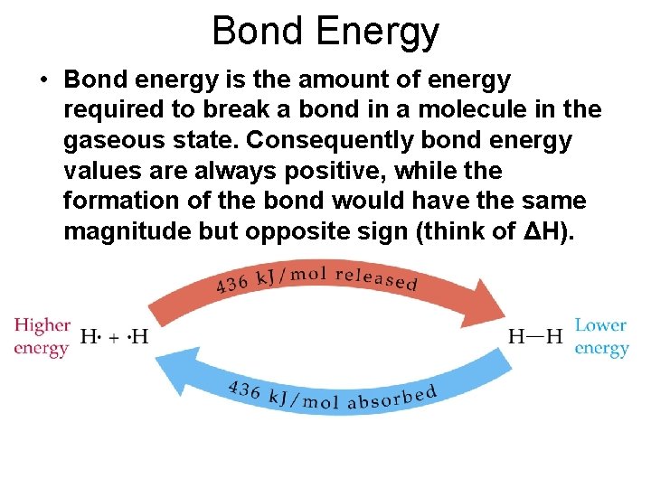 Bond Energy • Bond energy is the amount of energy required to break a