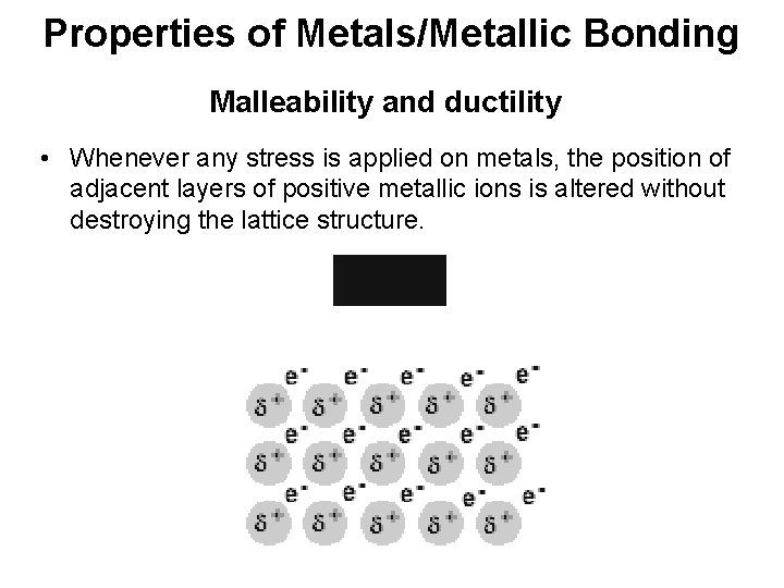 Properties of Metals/Metallic Bonding Malleability and ductility • Whenever any stress is applied on