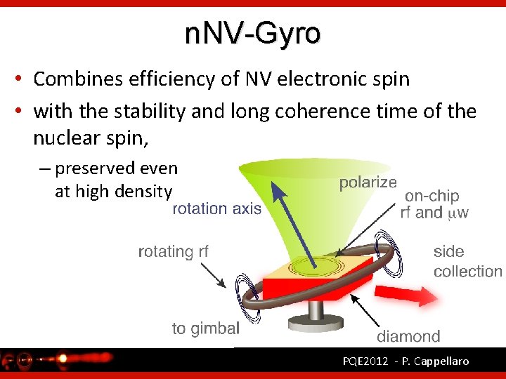 n. NV-Gyro • Combines efficiency of NV electronic spin • with the stability and