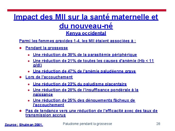 Impact des MII sur la santé maternelle et du nouveau-né Kenya occidental Parmi les