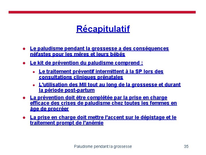 Récapitulatif l Le paludisme pendant la grossesse a des conséquences néfastes pour les mères