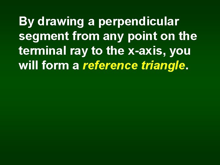 By drawing a perpendicular segment from any point on the terminal ray to the