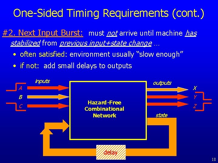 One-Sided Timing Requirements (cont. ) #2. Next Input Burst: must not arrive until machine