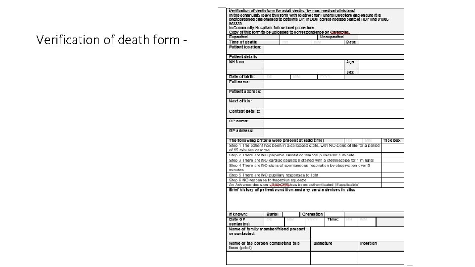 Verification of death form - 