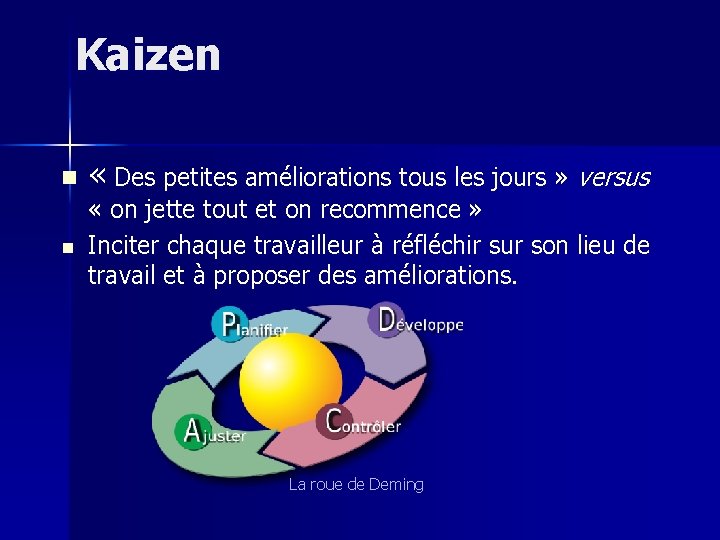 Kaizen n n « Des petites améliorations tous les jours » versus « on