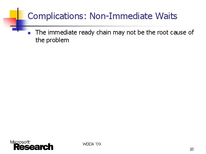 Complications: Non-Immediate Waits n The immediate ready chain may not be the root cause