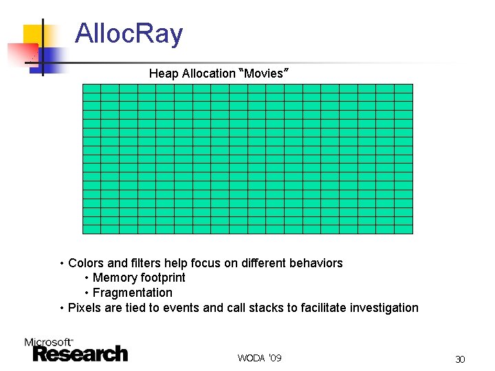 Alloc. Ray Heap Allocation “Movies” • Colors and filters help focus on different behaviors