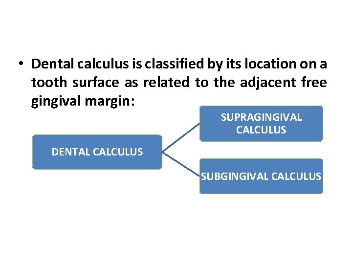  • Dental calculus is classified by its location on a tooth surface as