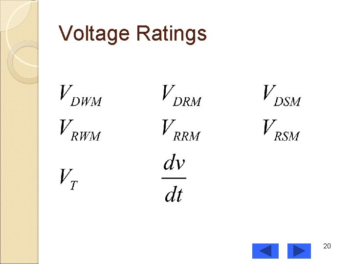 Voltage Ratings 20 