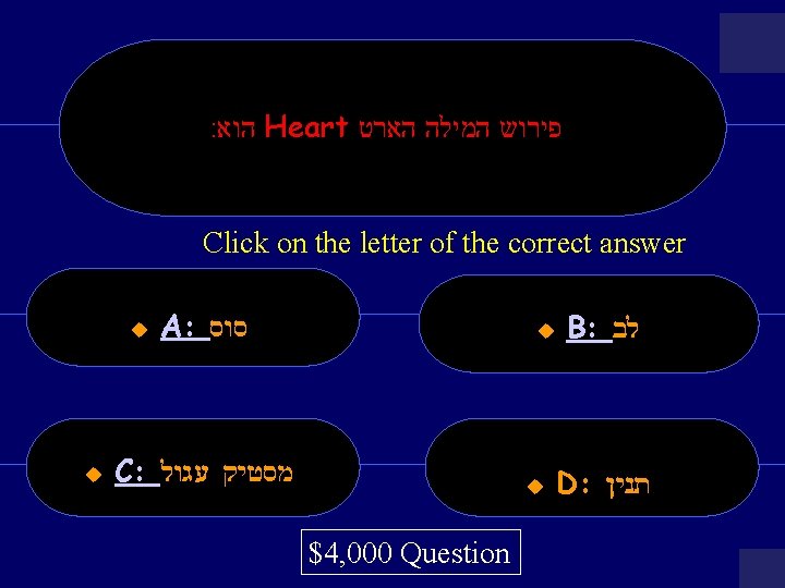 : הוא Heart פירוש המילה הארט Click on the letter of the correct answer