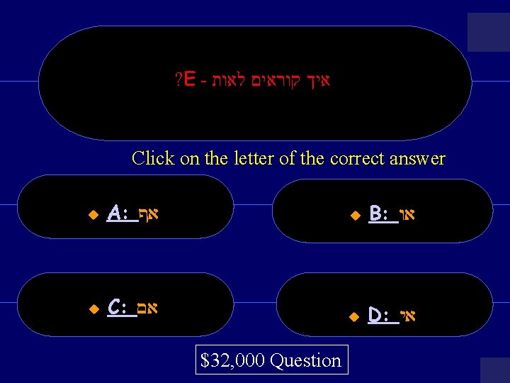? E - איך קוראים לאות Click on the letter of the correct answer