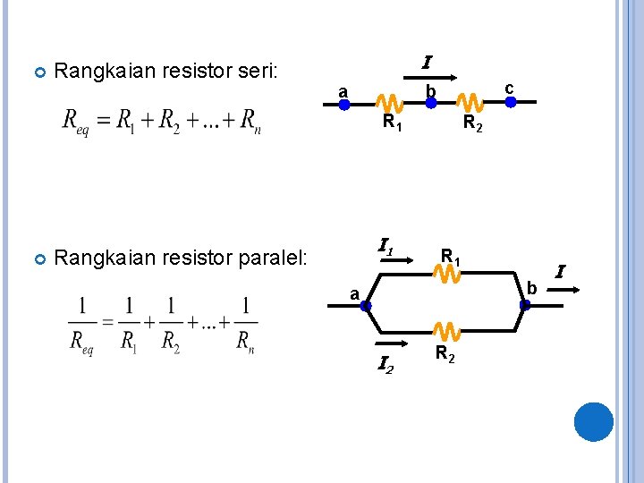  Rangkaian resistor seri: I a c b R 1 I 1 Rangkaian resistor