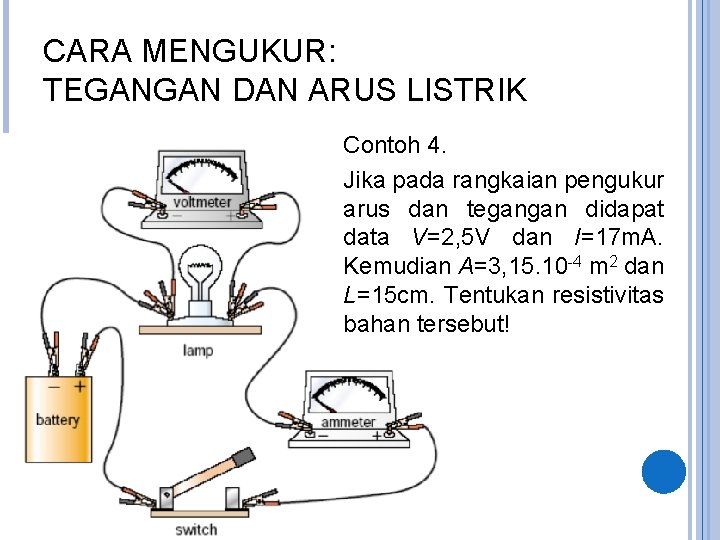 CARA MENGUKUR: TEGANGAN DAN ARUS LISTRIK Contoh 4. Jika pada rangkaian pengukur arus dan