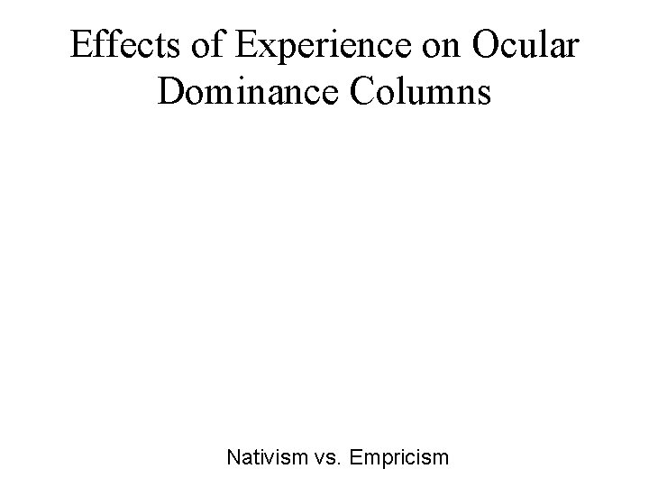 Effects of Experience on Ocular Dominance Columns Nativism vs. Empricism 