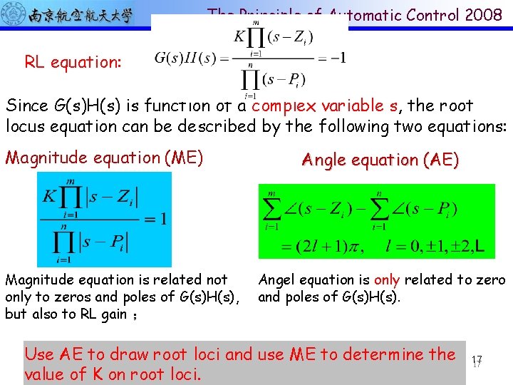 The Principle of Automatic Control 2008 RL equation: Since G(s)H(s) is function of a