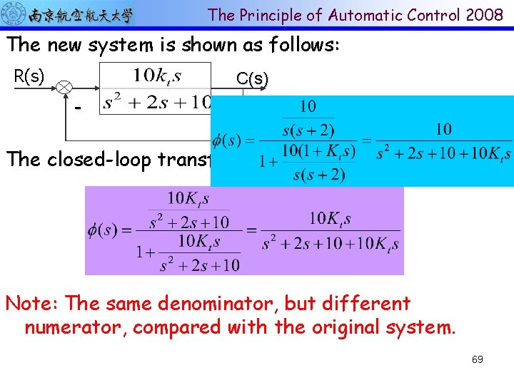The Principle of Automatic Control 2008 The new system is shown as follows: R(s)