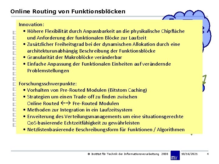 Online Routing von Funktionsblöcken Innovation: • Höhere Flexibilität durch Anpassbarkeit an die physikalische Chipfläche