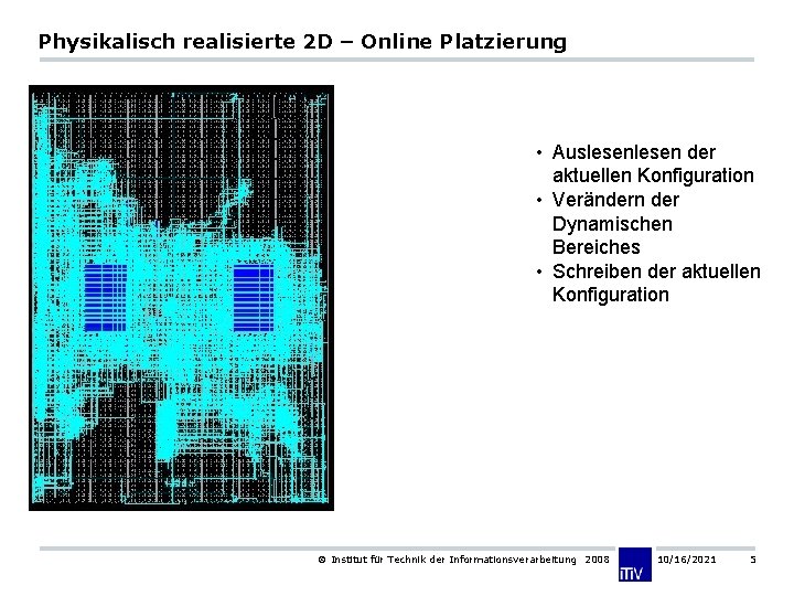 Physikalisch realisierte 2 D – Online Platzierung • Auslesen der aktuellen Konfiguration • Verändern