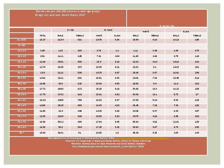 Suicide rate (per 100, 000 persons in each age group) By age, sex, and