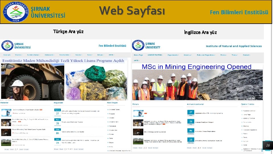 Web Sayfası Türkçe Ara yüz İngilizce Ara yüz 16 